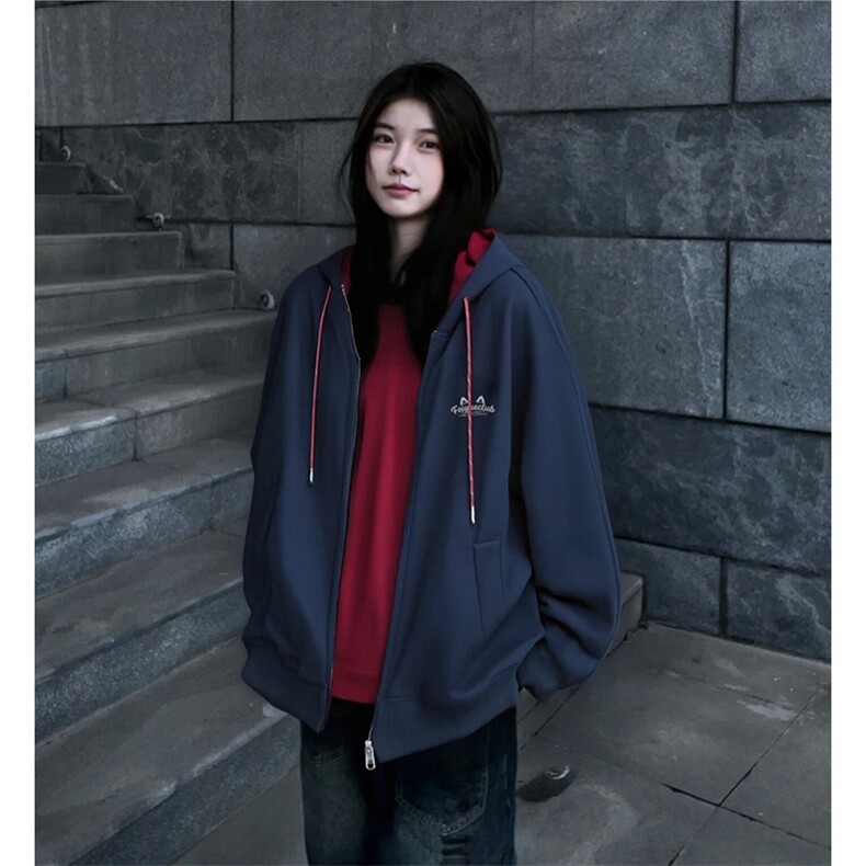抖音得物二开美式高街重磅结构双层撞色连帽卫衣开衫外套W116，男装卫衣，电商A486