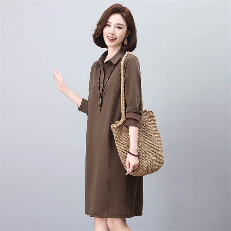 连衣裙女春秋2024年秋季新款宽松遮肚大码卫衣裙妈妈洋气休闲裙子,女装连衣裙,依恋蒂丝