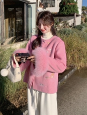 现货新款2183-P390-K596双面羊绒带袖毛狐狸毛可脱，女装双面呢大衣，然然