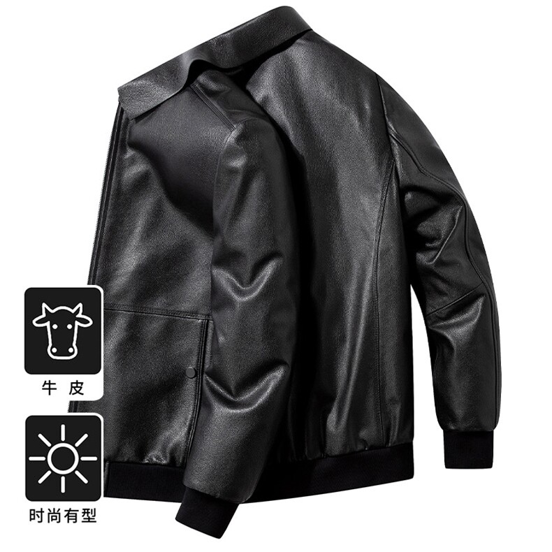 F86608真皮皮衣牛皮男士休闲夹克翻领简约，男装皮衣，钱塘207-1