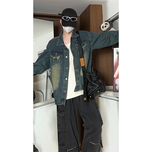 宽松毛边深蓝色夹克外套男牛仔衣KD639-P75图片