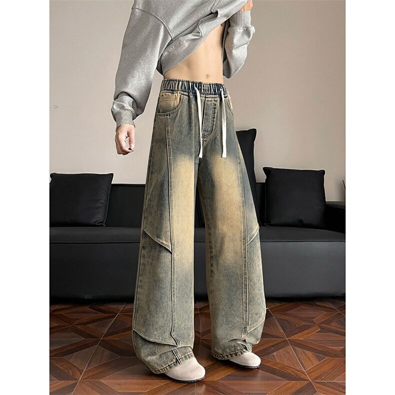 2025秋季新款解构褶皱弯刀牛仔裤男水洗工装裤子-A2186TP55控88，男装牛仔裤，电商B241