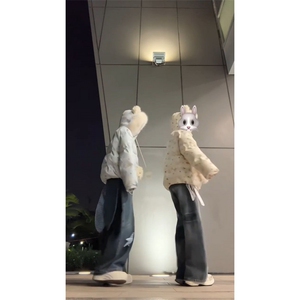 1506-1/M78371/P99女生萌卡小狗满印毛领闺蜜棉服外套冬季图片