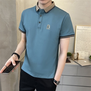 2023店主风休闲时尚刺绣短袖百搭翻领T恤拼色POLO衫男 T2302-P45图片