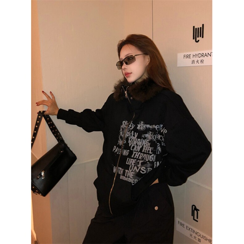 复古毛领连帽卫衣女秋季学院风慵懒chic宽松开衫外套WB6022,女装短外套,星座1116A（原606A-3）