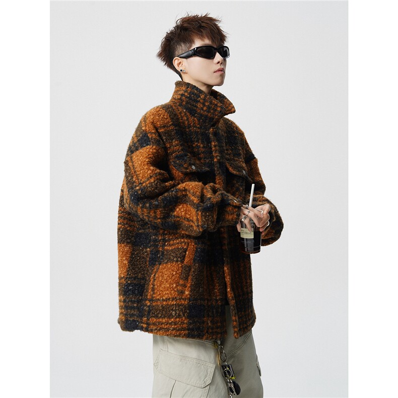 粗花呢格纹棉服复古大码夹棉加厚小香风毛圈格子呢外套LF101特P95,男装棉衣,电商B215