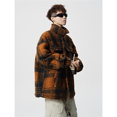 粗花呢格纹棉服复古大码夹棉加厚小香风毛圈格子呢外套LF101特P95，男装棉衣，电商B215