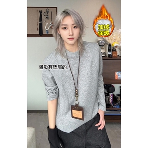 新款抗寒加绒华棉320g长袖T恤男大码结构打底上衣T6001J加绒特P21图片