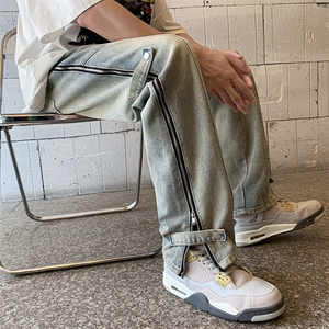 美式街头牛仔裤男女黄泥染直筒裤潮牌高街休闲长裤子N01497-P50图片
