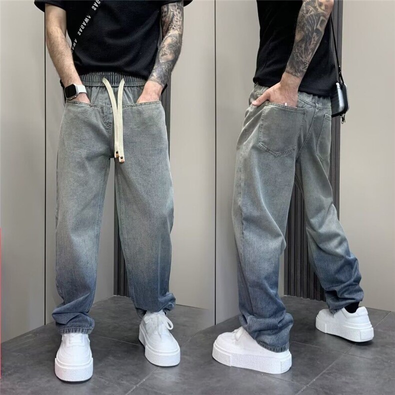 1506/QB8290/P57秋季新款男宽松百搭长裤美式渐变复古潮流牛仔裤,男装牛仔裤,星座1506