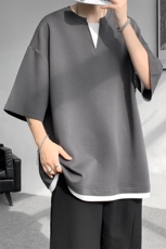 8XL-M特大码短袖男假两件五分袖高品质空气层宽松上衣DX321P35，男装T恤，电商D206-1