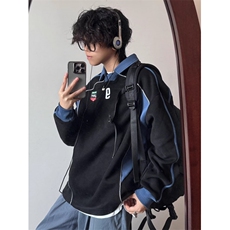 秋冬设计感拼接polo领球衣美式V领卫衣男女加绒运动上衣WY177，男装卫衣，星座1116A（原606A-3）