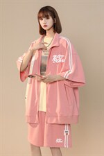 中性夏季潮流华夫格宽松运动风开衫T恤情侣套装TZ656P85控108，男装休闲套装，A247A