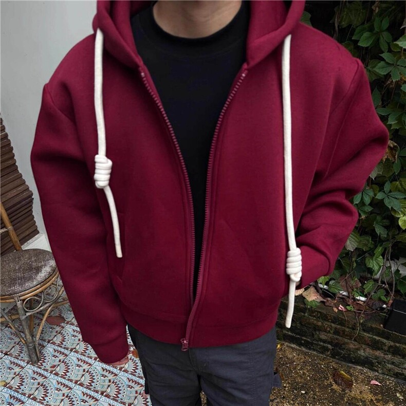 手工编绳纯色连帽卫衣外套25春秋新款宽松帽衫连帽开衫JKK14p50图片