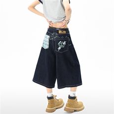 【现货】XZ612-K3082-P65控89美式复古刺绣深蓝单宁牛仔七分裤，男装牛仔裤，星座612