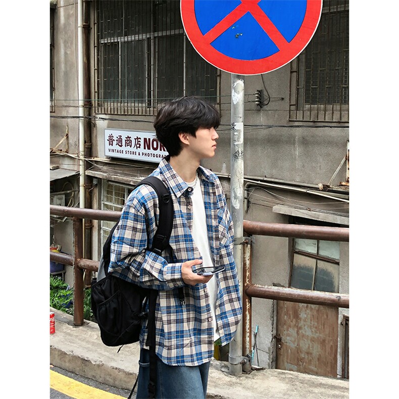 特P40无差价新款秋季百搭格子时尚长袖衬衫-HS2288港风街头,男装衬衫,电商A003