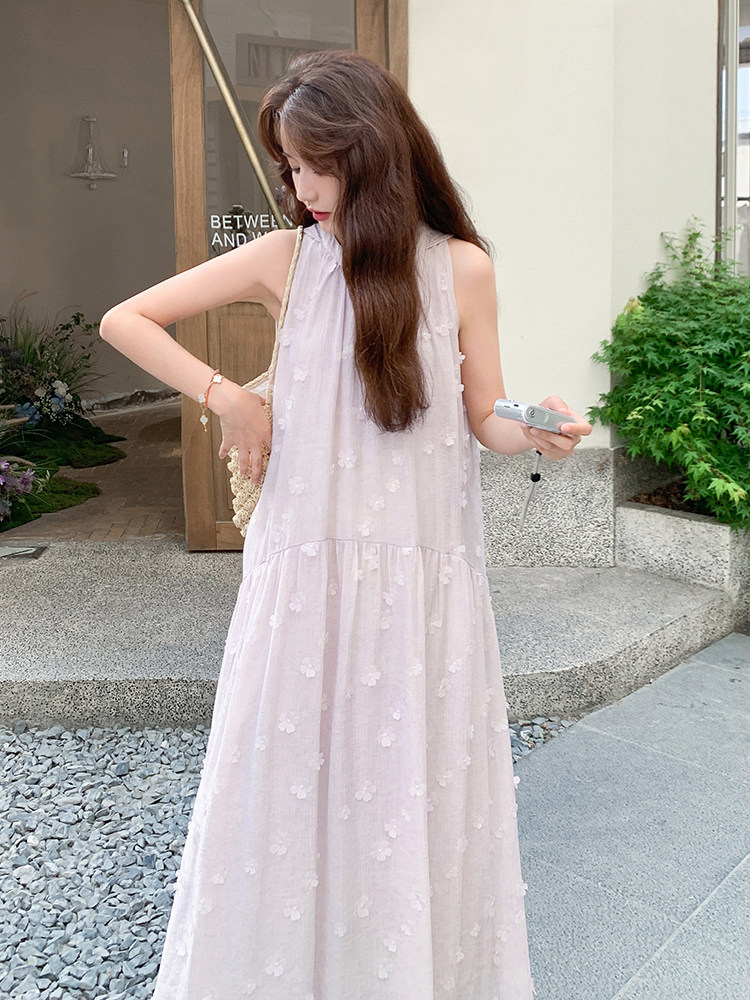 清纯系松弛感浅紫色无袖背心连衣裙女夏慵懒独特绝美度假连身长裙,女装连衣裙,浙宝305