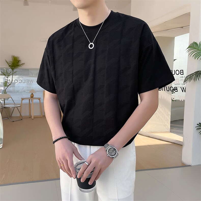 轻熟风~2025夏季新款菱形提花工艺短袖T恤T2031/P48,男装T恤,电商B331