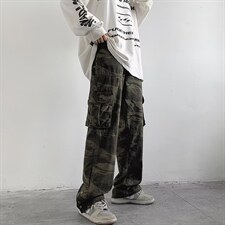设计直筒排扣迷彩裤美式复古休闲宽松炸街hiphop工装裤1539-p52，男装工装外套，星座1008-2