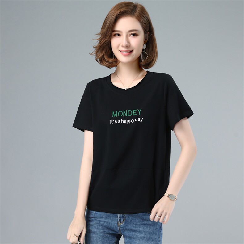 板酷2026夏装新款纯色拼接刺绣大码宽松短袖冰瓷棉T恤B622，女装T恤，板酷