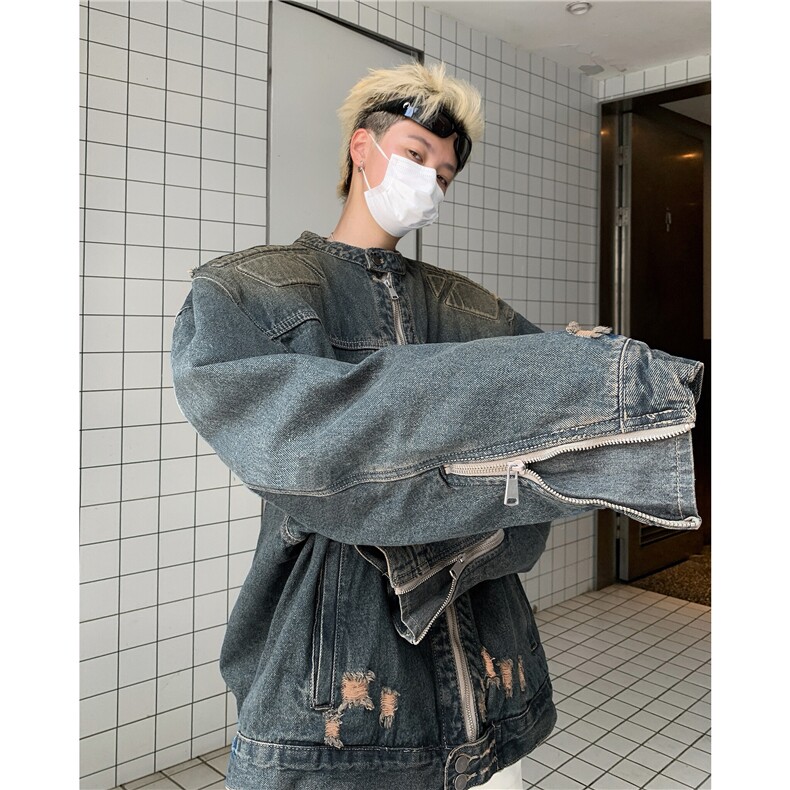 美式复古水洗做旧牛仔外套男女高街宽松异形机甲夹克JK08637-P80,男装夹克,星座308B-1