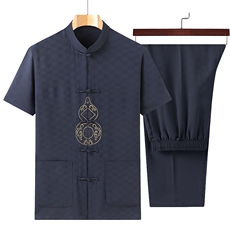 风男士套装衣服短袖唐装汉服夏季葫芦绣两件套t恤CM2805-P98，男装民族服装，星座1105-3