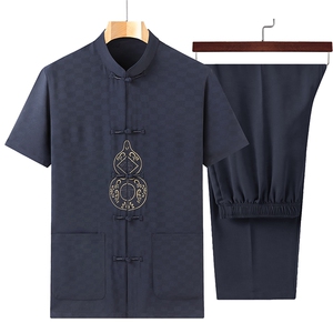 风男士套装衣服短袖唐装汉服夏季葫芦绣两件套t恤CM2805-P98图片