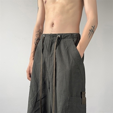 美式复古褶皱纯色多口袋工装裤10男宽松伞兵裤XZ211-1-K2341-P65，男装工装外套，星座211-1