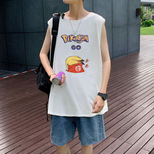 ！港风2023夏季无袖背心男加肥加大码宽松短袖T恤男BX257-P20,男装背心/马甲,电商B371