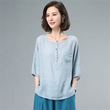 苎麻上衣女高端印花棉麻2025新款夏季女装时尚休闲亚麻阔腿裤，女装衬衫，奕阳依阁