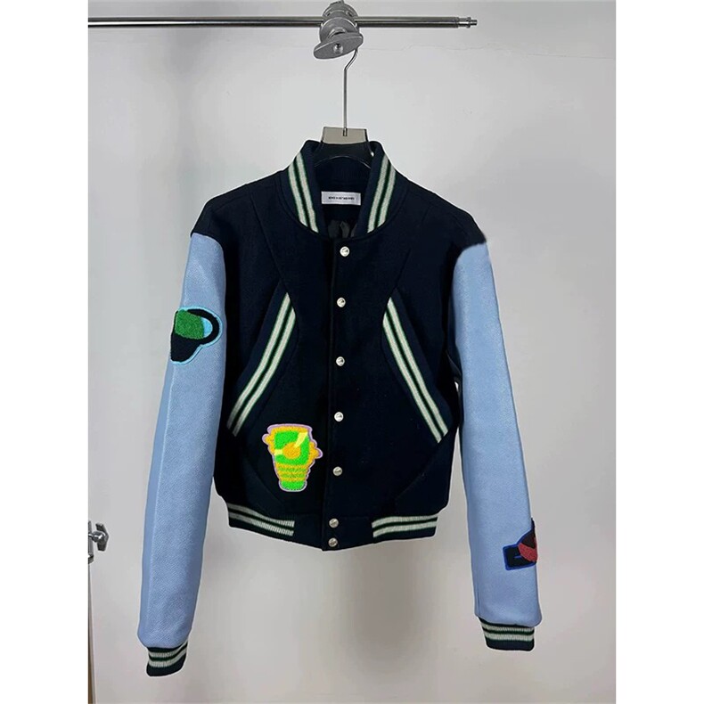 网图有货 秋季kiko棒球服蓝袖外套男美式高街拼接夹克 A306-P65图片