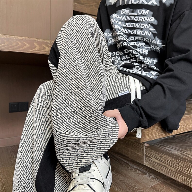 K25104 批45控68 秋季美式拼接休闲裤百搭宽松直筒裤长裤男裤子图片