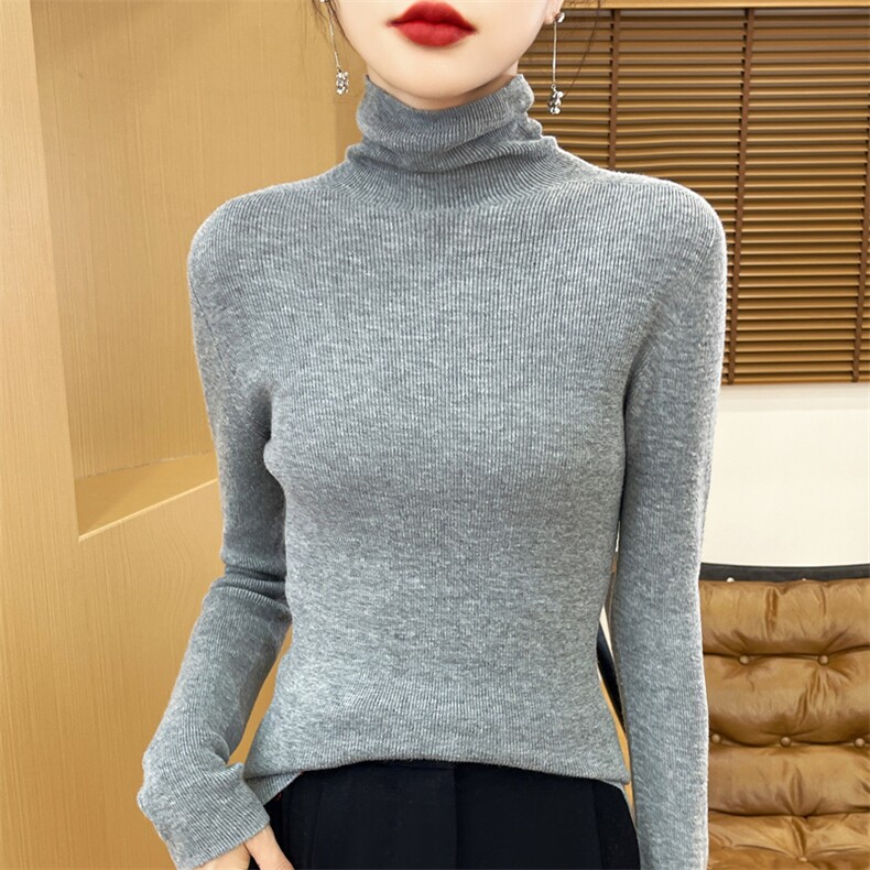 秋冬季新款毛衣女舒适显瘦时尚百搭一线成衣精纺堆领针织衫,针织衫/毛衣,贵皇网供仓