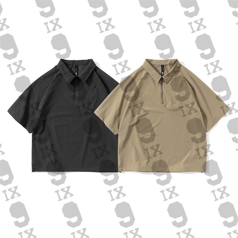 9IX蓝朋友/日系工装短袖衬衫男夏复古翻领T恤设计感polo衫GA-557，男装T恤，电商基地S007