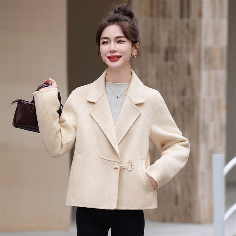 新中式guo风纯色双面呢大衣短款女2024新款小个子零羊绒毛呢外套,女装双面呢大衣,衣之秀
