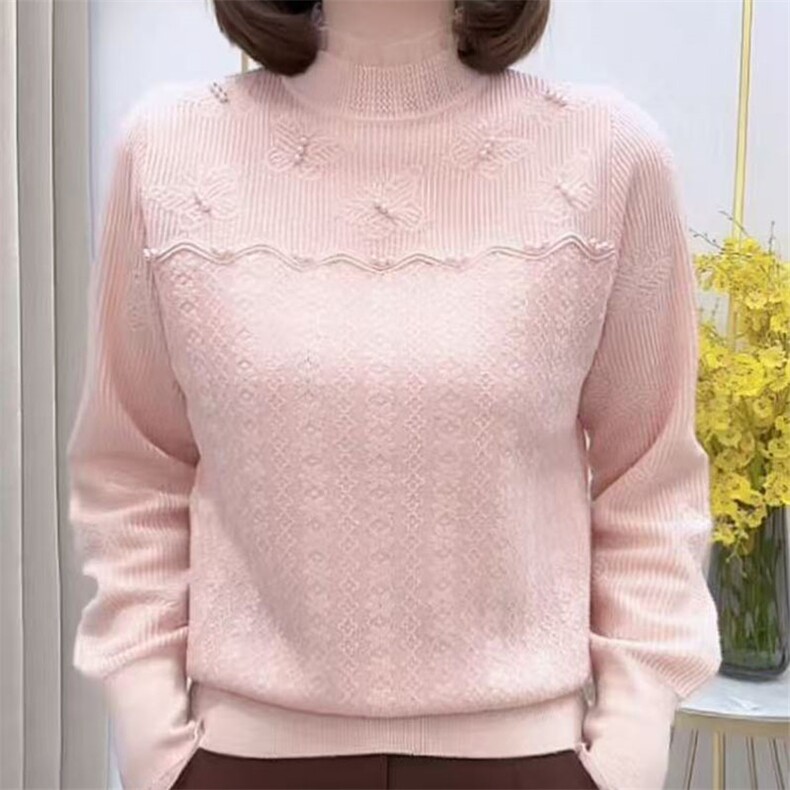 2025年春季新款蝴蝶刺绣拼接针织打底衫洋气女装时尚,针织衫/毛衣,萱芳婷羊绒