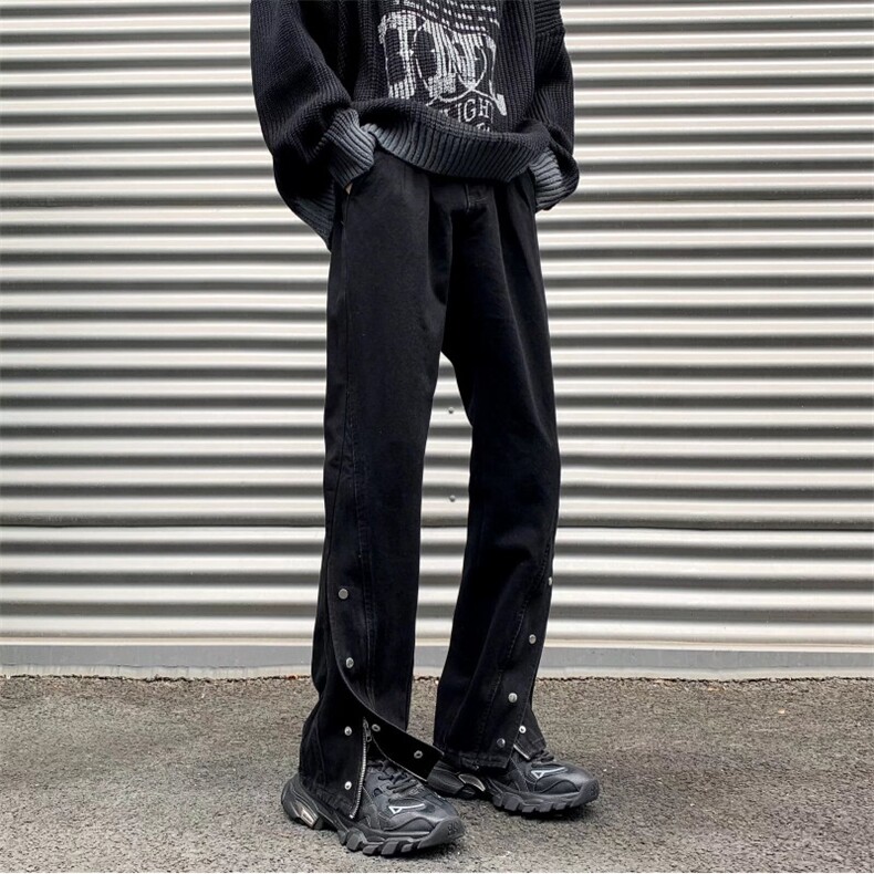美式高街牛仔裤男韩版潮流裤脚开衩裤子2024春节长裤RK1425-P45,男装牛仔裤,星座412-3