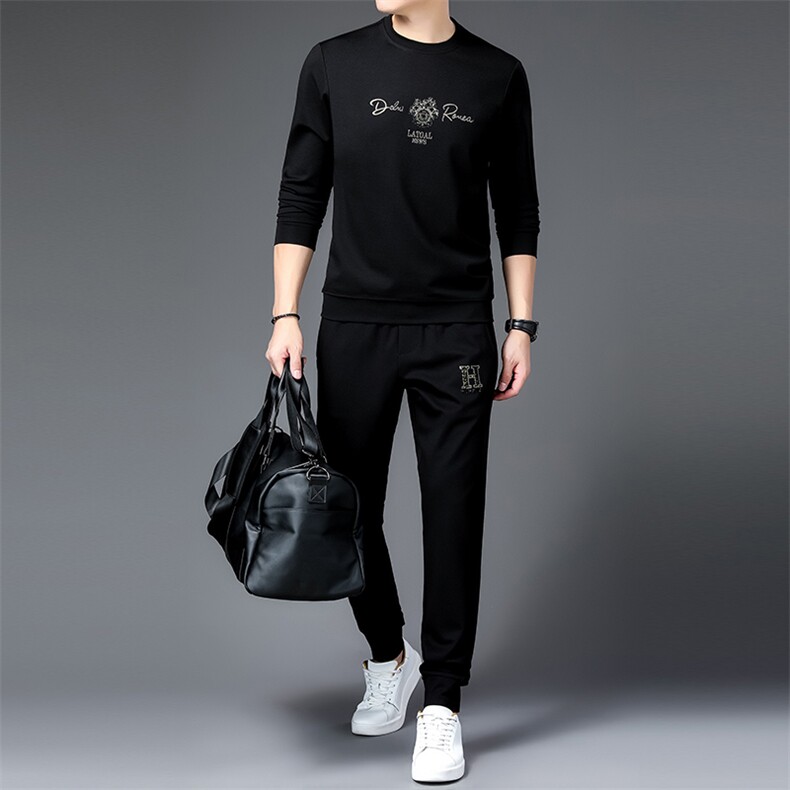 中老年运动套装男春秋季爸爸休闲装圆领卫衣中年运动服男士两件套,男装休闲套装,电商B212（原钱塘6029）