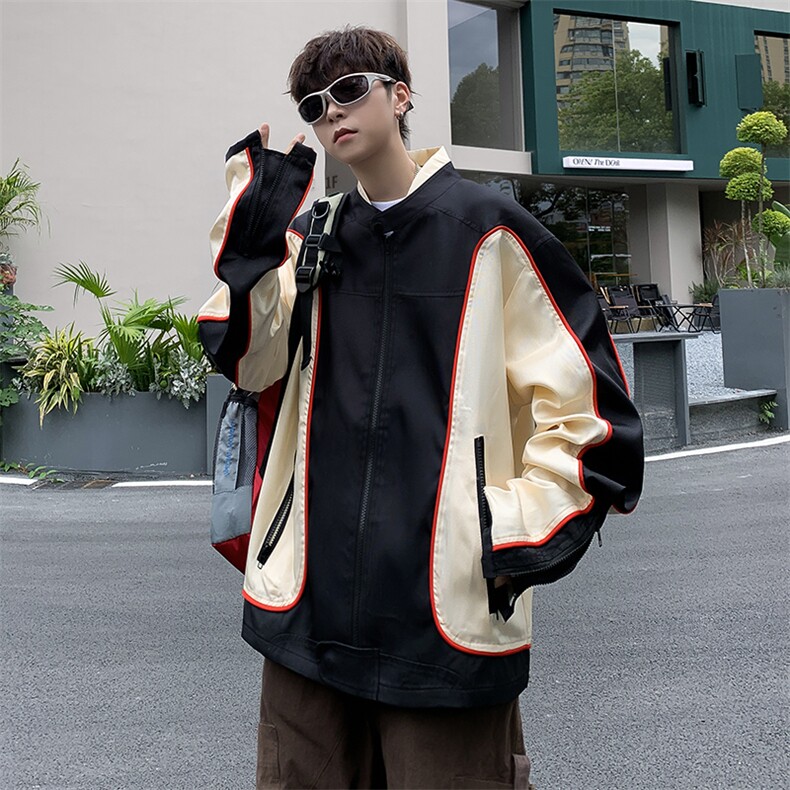 春秋冬季美式复古外套赛车服宽松情侣撞色机车服潮流夹克JK025-65图片