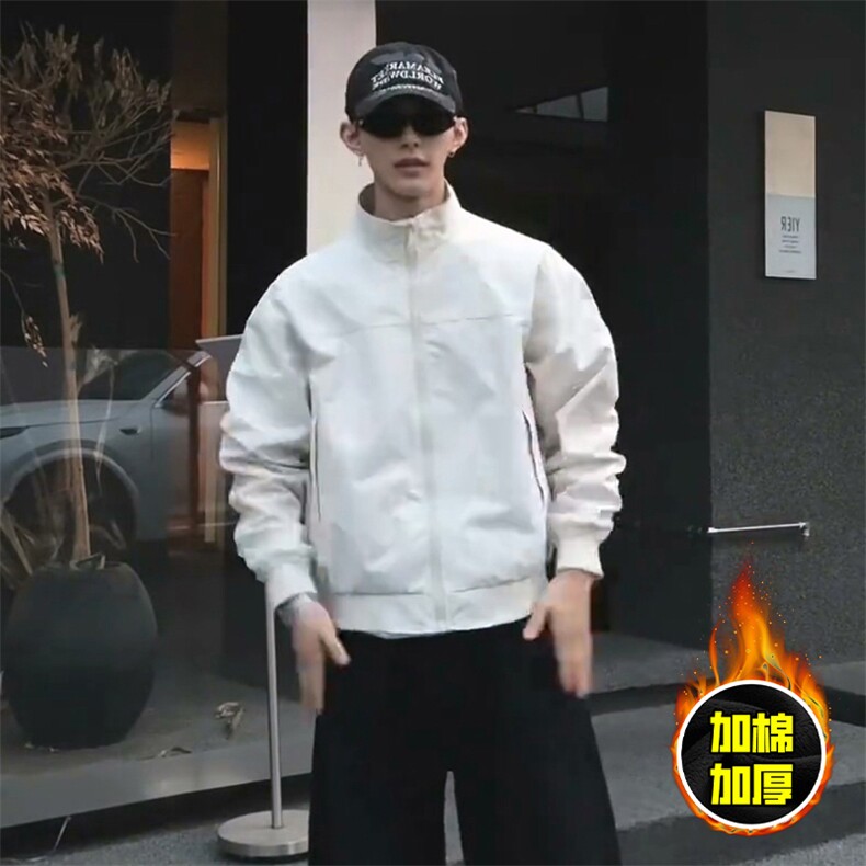 现货秋冬季美拉德立领飞行立领夹克boxy廓形棉衣高街加厚加棉外套,男装夹克,电商A443
