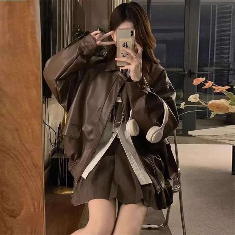 W10525-P63网图现货新款美拉德皮衣外套棕色美式复古高品质,男装皮衣,星座1608