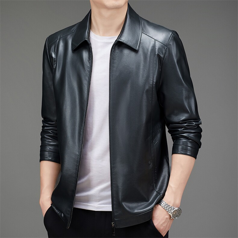 秋季时尚新品休闲皮衣男宽松中年帅气翻领外套上衣ZL2186-P150，男装皮衣，电商B212（原钱塘6029）
