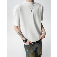 2026夏装曼巴棉重磅半高领合身打底衫短袖T恤男潮H1068特P22，男装T恤，电商A341