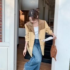 2026新款现货韩系复古撞色拼接休闲气质小西装P155K248，女装西装，2D146
