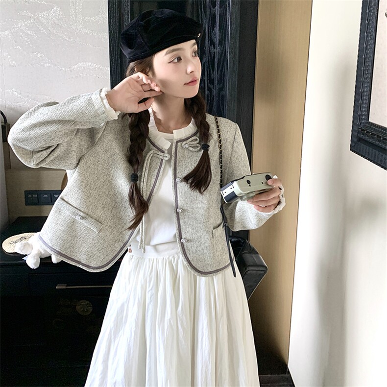 新中式盘扣小香风外套女2024春秋新款小个子高级感超好看短款上衣，女装短外套，浙宝295A