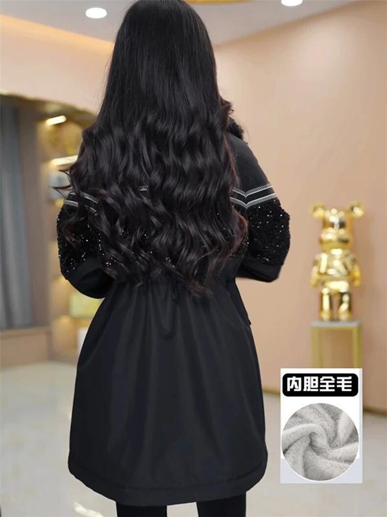 【大货已出】加绒加厚派克服女新款洋气收腰显瘦中长款保暖外套女,女装皮草,韩蔻秀