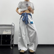 拼接格子裙摆结构设计卫裤男女美式慵懒风拖地伞兵裤潮K6658-P50，男装休闲裤，星座412-3