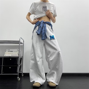 拼接格子裙摆结构设计卫裤男女美式慵懒风拖地伞兵裤潮K6658-P50图片