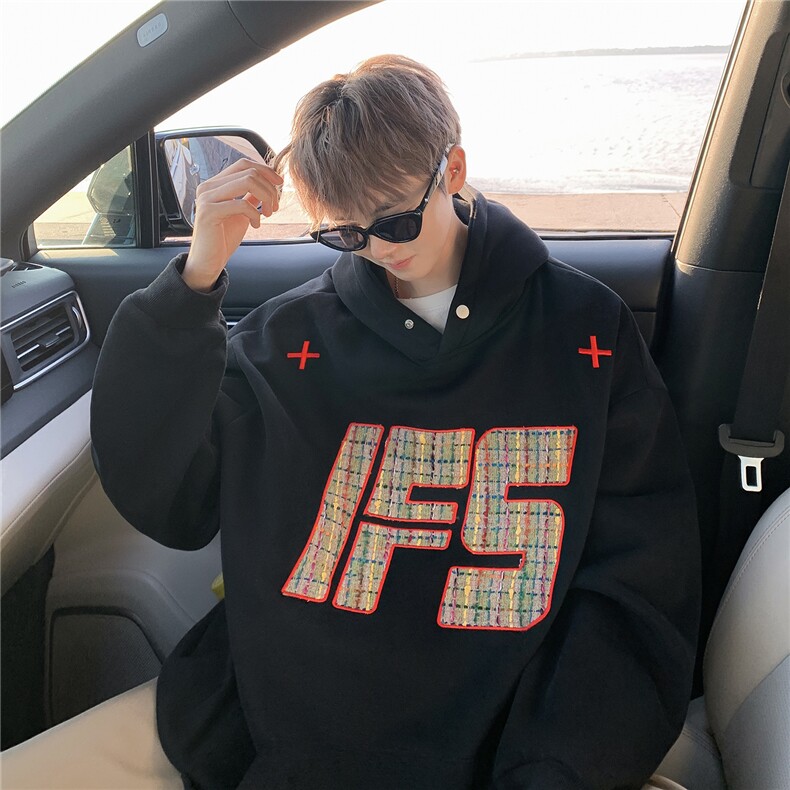 重磅贴布刺绣卫衣大码春秋连帽衫硬挺外套美式休闲上衣WY9108/P65，女装短外套，电商B238