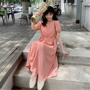 【现货】2021夏装新款纯色连衣裙 166-1020P70 桔红图片